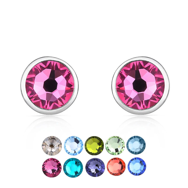 Simple fine round studs 925 sterling silver women fashion crystal stud earrings