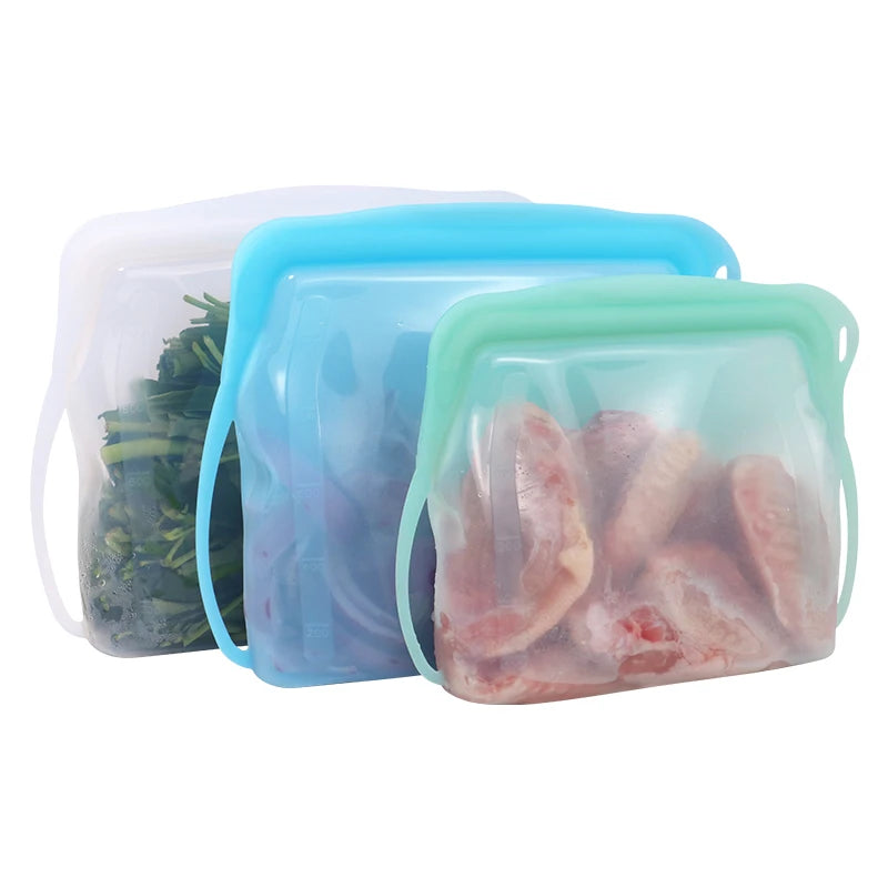 Custom Design Food-grade 100% Platinum Silicone Airtight Seal Convenient Fresh Stand up Reusable Silicone Fridge Food Bag Pouch