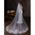 QUEENSGOWN Beautiful Long Train Ivory Bridal Veils With Sequins Wedding Dress Flower Pattern Accessories