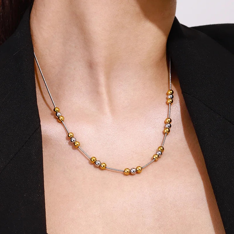 MICCI Stainless Steel Jewelry 18K Gold Plated Waterproof And Non Tarnish Bead Charm Necklace