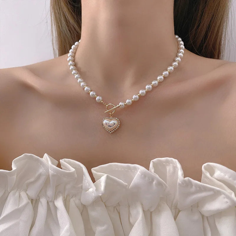 Pearl Heart Necklace New Style Collarbone Necklace All-match Necklace