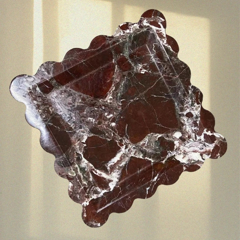 Stonekocc Luxury Marble Stone Travertine Calacatta Viola Onyx Jade Serving Tray Scalloped Wedding Cachall Storage Plant Pattern
