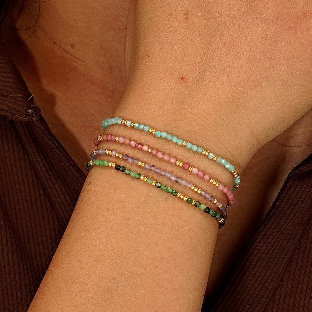 Boho Women Natural Birthstone Bracelet Healing Gemstone Stacking Energy Stone Bracelet Chakra Rainbow Natural Stone Jewelry