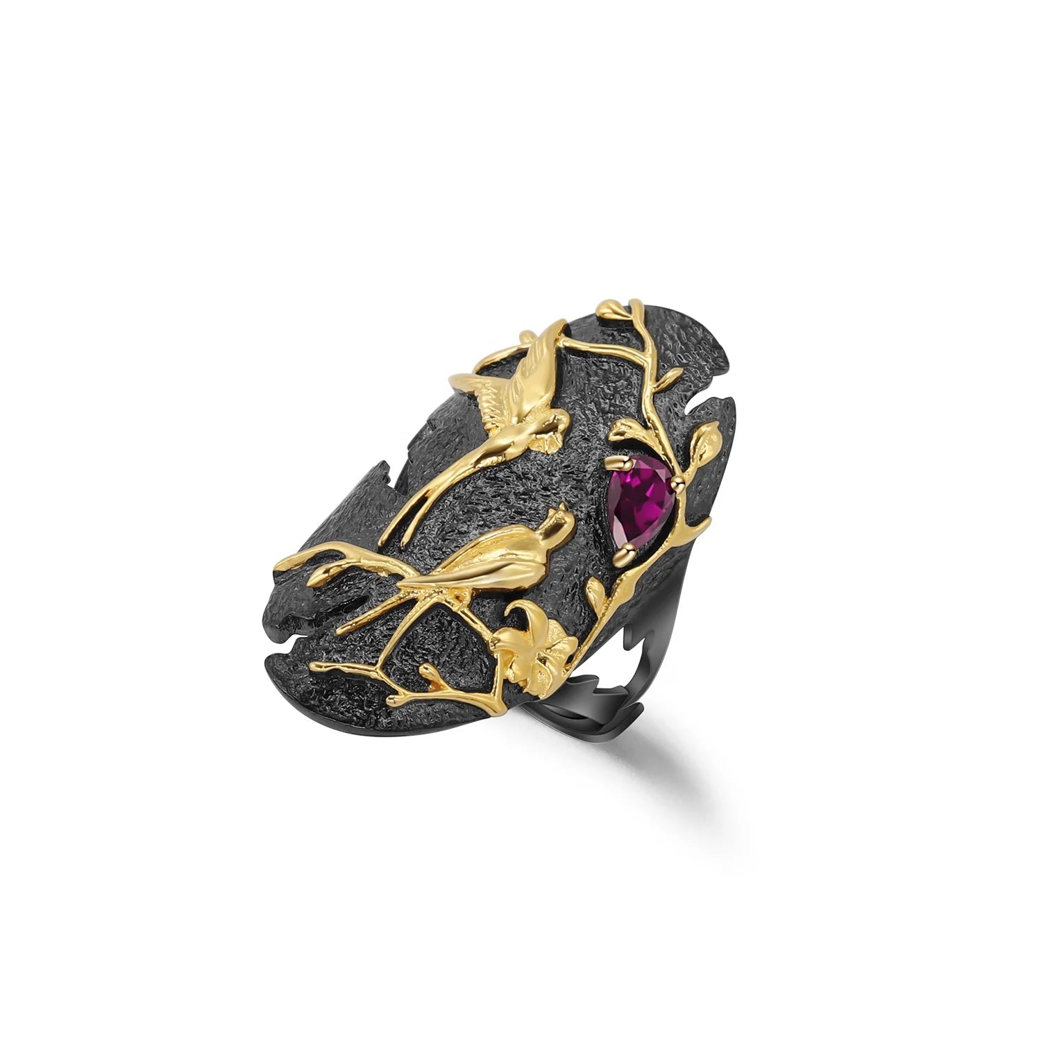Abiding Gemstone Custom Ring Jewelry Handmade Love Tree Branch 925 Sliver Gold Natural Rhodolite Woman Dress Finger Ring