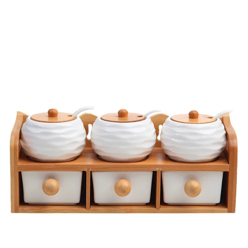 Eco-Friendly Ceramic Seasoning Jar Set Complete Storage Box for Household Food Storage for Salt Spice Storage Kitchen Supplies