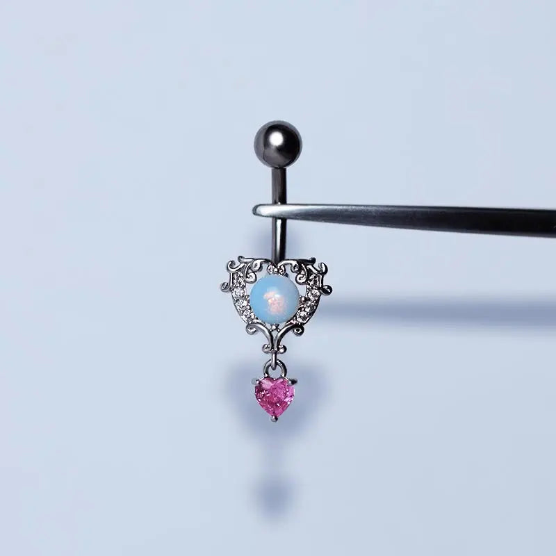 Stainless Steel Zircon Belly Button Ring Opal Jewelry pink Cute Zircon Butterfly Wings Belly Button Stud Body Jewelry