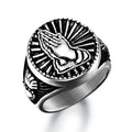 Wholesale Custom Jewelry Trendy Finger Rings Stainless Steel Praying Hands Custom Logo Engraved Ring for Men
