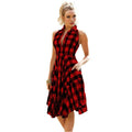 Fashion Womens Plaid Dress Pleated Office Casual Long Gowns Ladies Button Down Layer Shirt Beach Party Female Dress