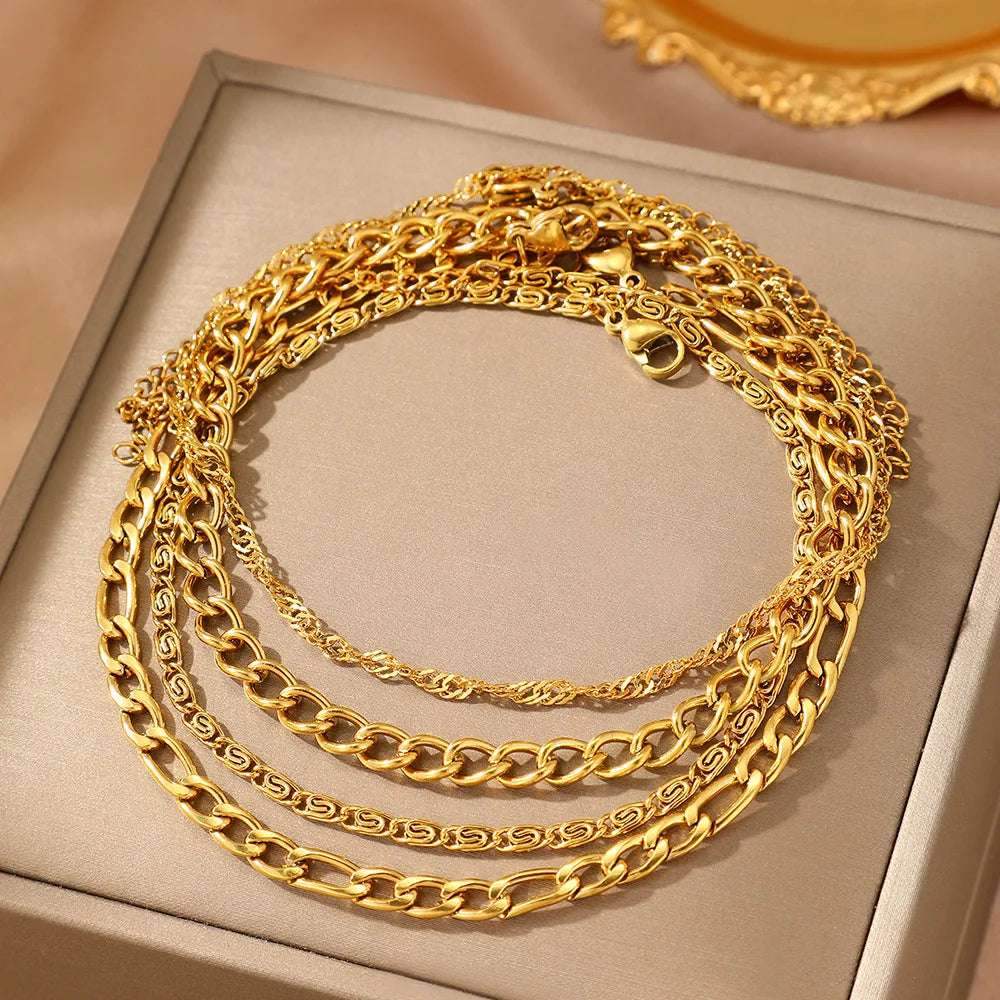 2025 Fashion 4 Layers Anklet Set Stainless Steel Anklet 18K Gold Plated Chain Anklet Beach Party Jewelry Gift for Women