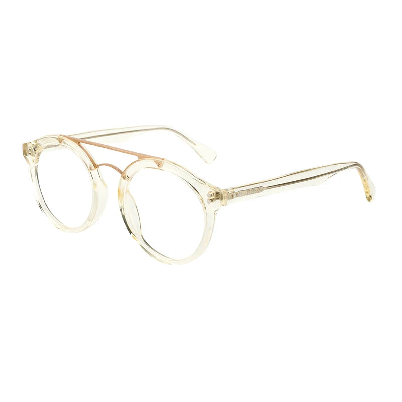 Newest Double Bridge Round Transparent Acetate Mens Unisex Eyewear Glasses Frame