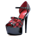 Red Grid 15 cm Platform Pole Dance High Heels Club Banquet Party Women's Elegant High Heels Leaky Toe Shallow Mouth Sandals