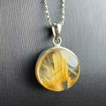 Handmade Spiritual Healing Crystal Natural Gold Rutilated Quartz 925 Sterling Silver Pendant for Recruiting Wealth