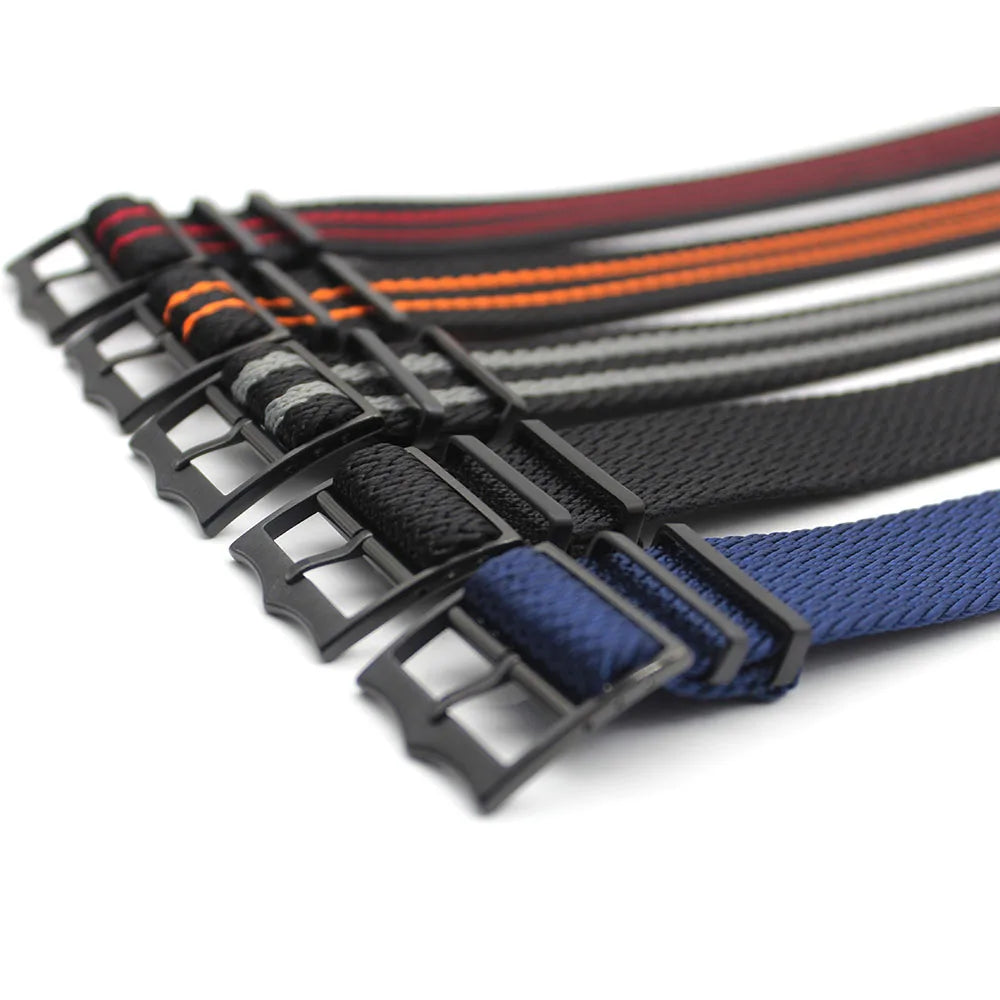 Factory Hotsale PVD Black Buckle Nylon Watch Band 1.6mm Thickness W Pattern Adjustment Black Grey Bond Striped Nylon Watch Strap