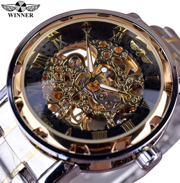Winner Gift Watches Luxury Classic Design Stainless Steel Skeleton Case Clock Men Watches Automatic Mechanical Man Wristwatch