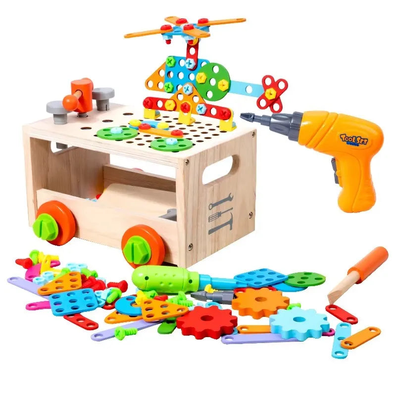 2026 New Children Wooden Electric Drill Nut Screw Assembly Toolbox Game Montessori Educational DIY Creativity Toys for Kids