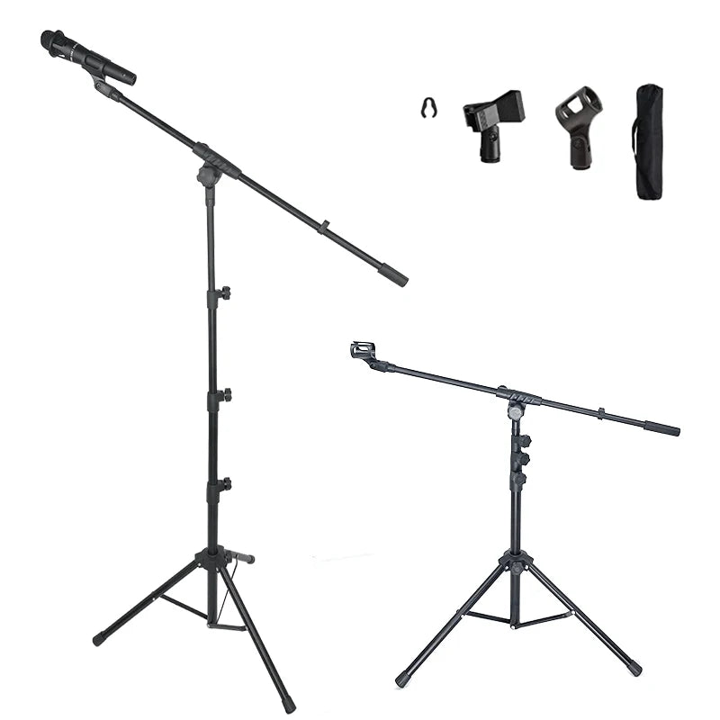 Manufacturer Direct Sale Professional Adjustable Metal Black Foldable Crossbar Microphone Stand 0.7-1.7m Musical Instruments