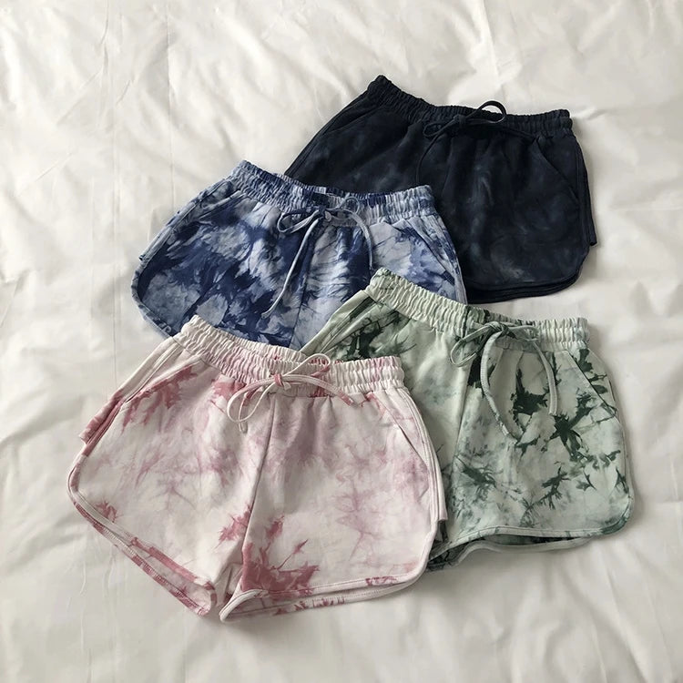 New Fashion Women Girls Summer Beach Tie-dye Shorts Drawstring Elastic Waist Running Sports Short Pants Slim Casual Shorts