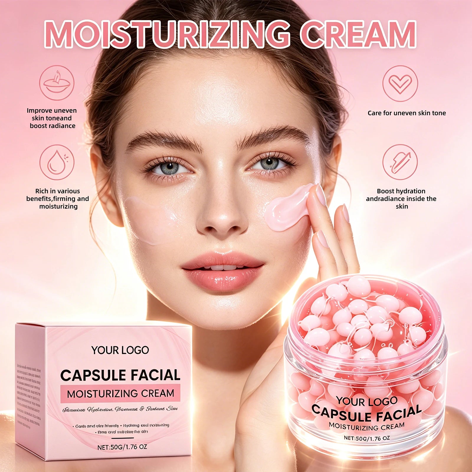 Private Label Hyaluronic Acid Capsule Facial  Moisturizing Cream Anti-Aging Whitening Repairing Face SkinCare Collagen Gel Cream