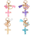Tassel Butterfly Stone Cross Zinc Alloy Keychain Bag Charm Embossed Design Vintage Luxury Style Gift for Women