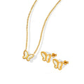 New Style Simple Gold Stainless Steel White Shell Butterfly Pendant  Women Sublimation Necklace Drop Earrings Jewel Set