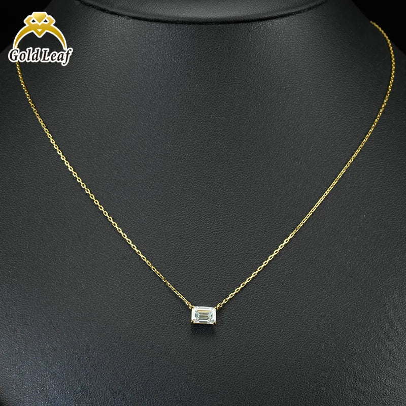 Goldleaf 925 Sterling Silver Moissanite Necklace VVS Emerald Cut with Gold Plating Custom Fine Jewelry Gift for Women