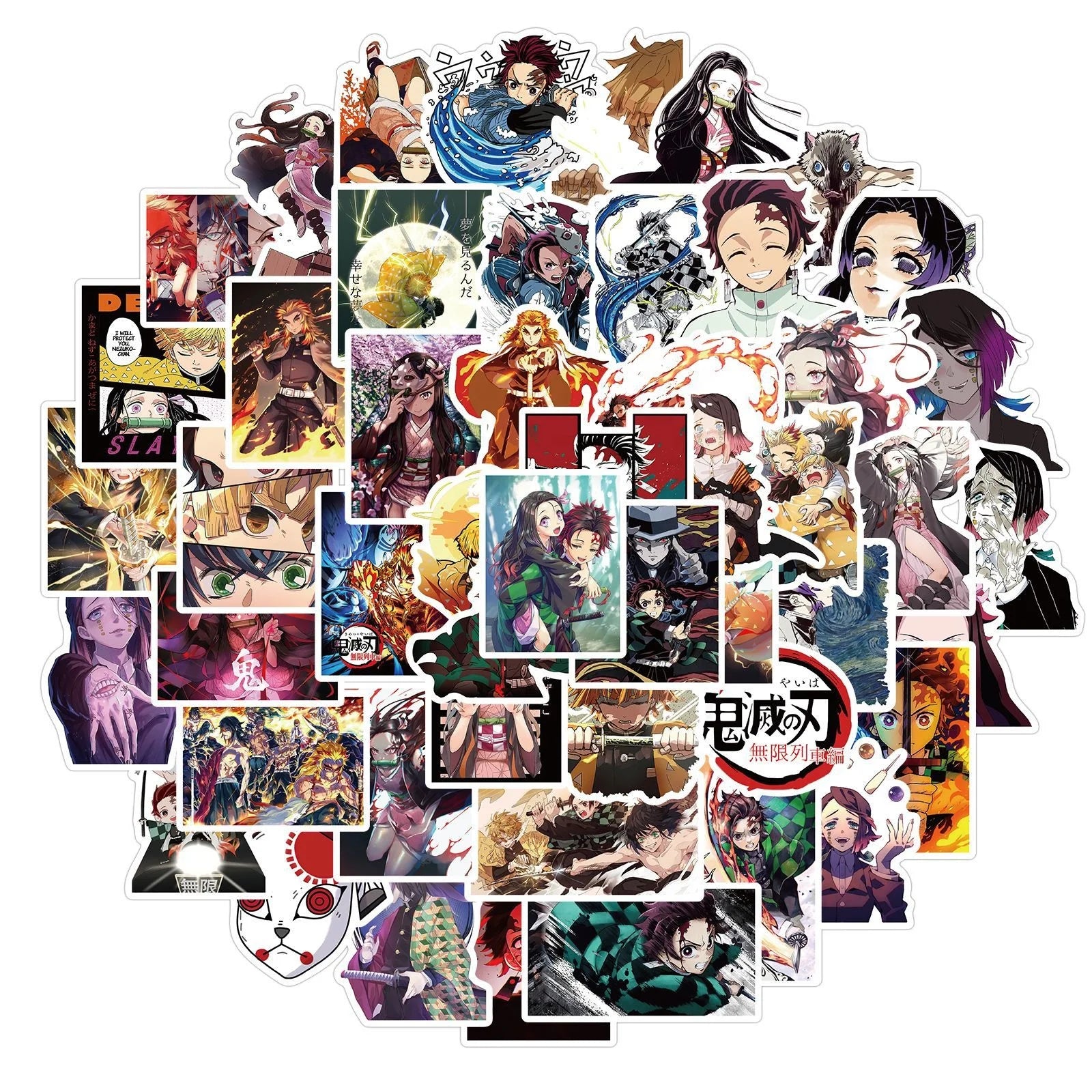 50Pcs New Style Demon Slayer Anime Sticker Label for Children Skateboard Luggage Laptop Phone Graffiti Cartoon Stickers