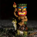 Solar-Powered Turtle Rider Garden Statue with Auto On/Off6-8 Hour Night LightColorful Wooden Carving of a Tiki on a Turtle
