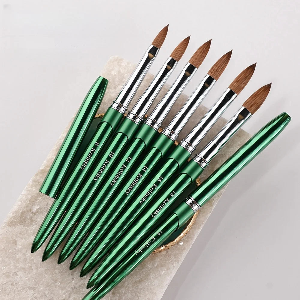 Professional Eco-Friendly Kolinsky Sable Nail Brush Set (#2-20) Flat Hair with Custom Branding for Salon DIY Use