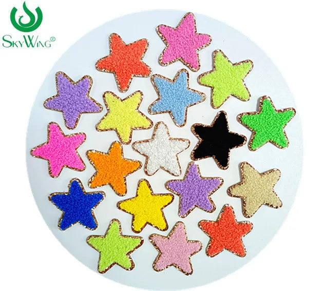 Star Patches Custom Color Iron-On Chenille Lace Embroidered PVC Gold Glitter Fabric for Nylon Pouches Bags and Jackets Jeans