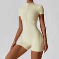 Custom Quick Drying Sportswear Fitness Gym One Piece Short Bodysuit Yoga Jumpsuits With Zipper for Women