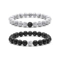 8mm Gem Semi-Precious White Howlite Black Lava Stone Diffuser Bracelet Beaded Stretch Couples Friendship Bracelet for Women Men