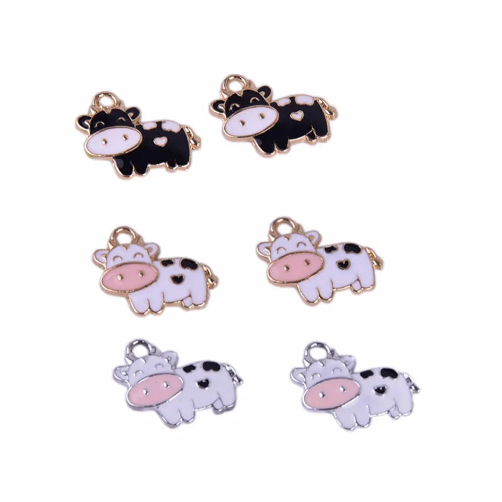 100 PCS Enamel Milk Cow Charm Pendant Jewelry Making Bracelet Necklace D I Y Earrings Accessories Craft
