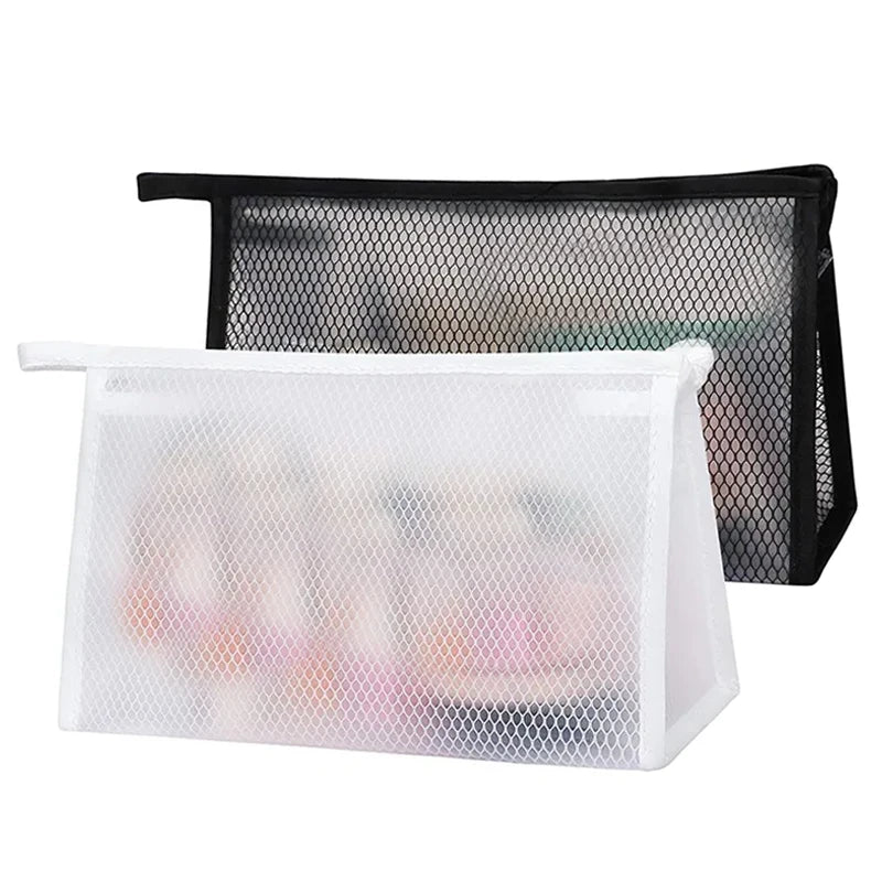 Hot Sales Custom Waterproof Portable PVC & Mesh Outdoor Cosmetic Toiletry Bag Travel Storage Pouch Make up Bag