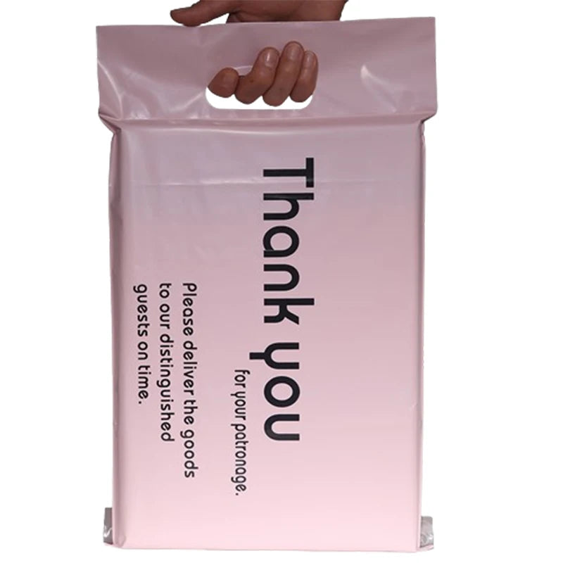 Custom Courier Delivery Poly Pink Mailer Shipping Clothing Poly Bags Ldpe Thank You Mailing Postal Bag With Handle