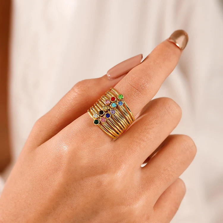 European American Popular Month Rings Versatile Diamond Birthstone Rings Fashionable Simple Stainless Steel Rings for Women