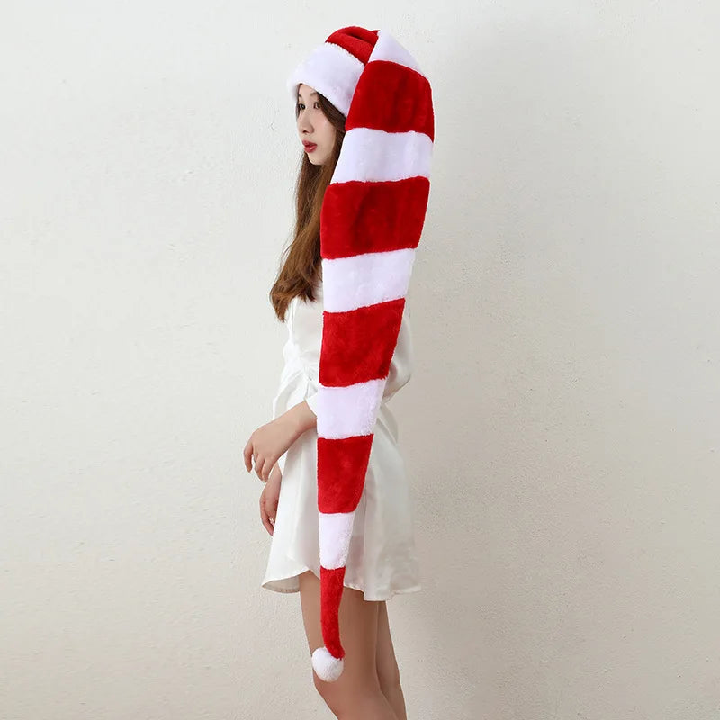 Factory Price Long Christmas Santa Hat Overlength Plush Christmas Decoration Xmas Long-tail Hat