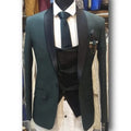 Shawl Satin Lapel Men Suits 3 Pieces Dark Green Pant Suit Formal Blazer Man Tuxedos Wedding Groom Men Suit(Jacket+Vest+Pant)