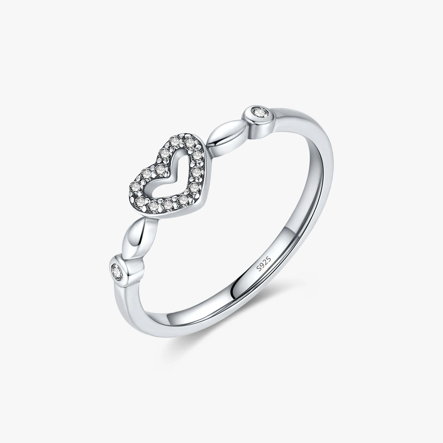 925 Sterling Silver Fine Jewelry Simple Trendy Delicate Hollow Heart Rings for Women