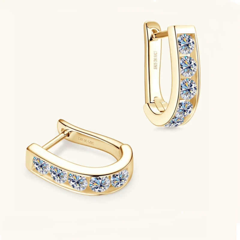European American Fashion S925 Silver U-Shaped 0.1ct Moissanite Earrings Simple High-End Couple Style Sweet Cool