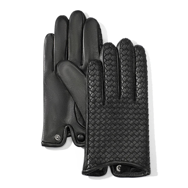 Luxury Touch Sport Winter Man Motorcycle Driving Hand Knitting Sheepskin Leather Gloves