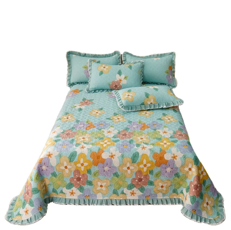 100% Cotton Printed Three-Piece Bed Cover Set with Summer Quilt and Two Pillowcases 300TC Thread Count for Home and Hotel Use