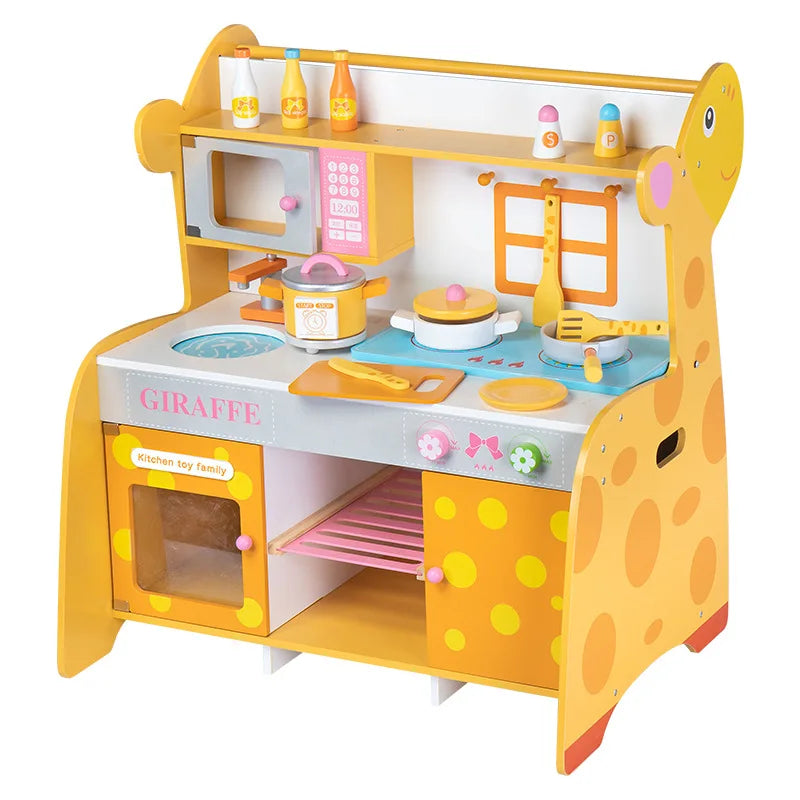 2021 New Hot Educational Children Pretend Play Cartoon Giraffe Wooden Kitchen Set Toy for Kids