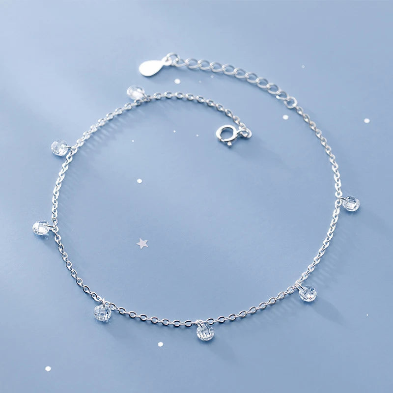 925 Sterling Silver Dazzling Clear CZ Anklet Delicate Geometric Charm Anklet for Women Fine Jewelry Accessories