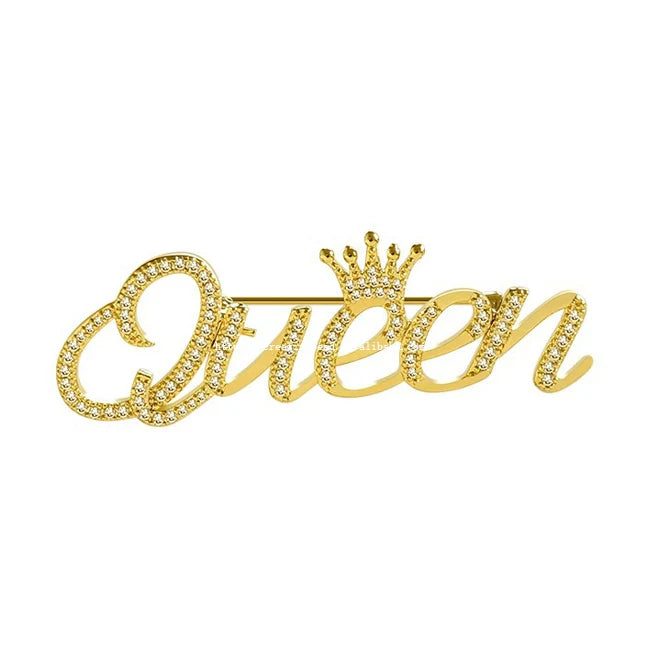 Custom Gold Sliver Metal Queen Broches Pins Brooches Women Name Letter Fashion Rhinestone Brooch Brooch Pin