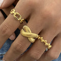 New Style Stainless Steel Jewelry Ring Golden Beanie Beads Opening Adjustable Rings Women