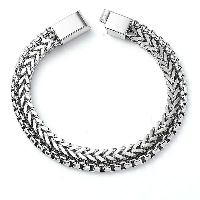 Wholesale Nickel Free Stainless Steel Double Layer Square Pearl Link Chain Bracelet for Men