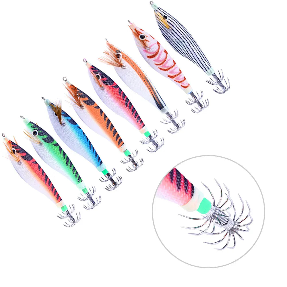 10cm-9.6g New Squid Jigs Fishing Lure Luminous Wooden Shrimp Fishing Bait