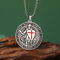 Vintage Stainless Steel Knight Shield Charm Necklace Engraved Knight Shield Enamel Cross Pendant Necklace Jewelry Gifts for Men