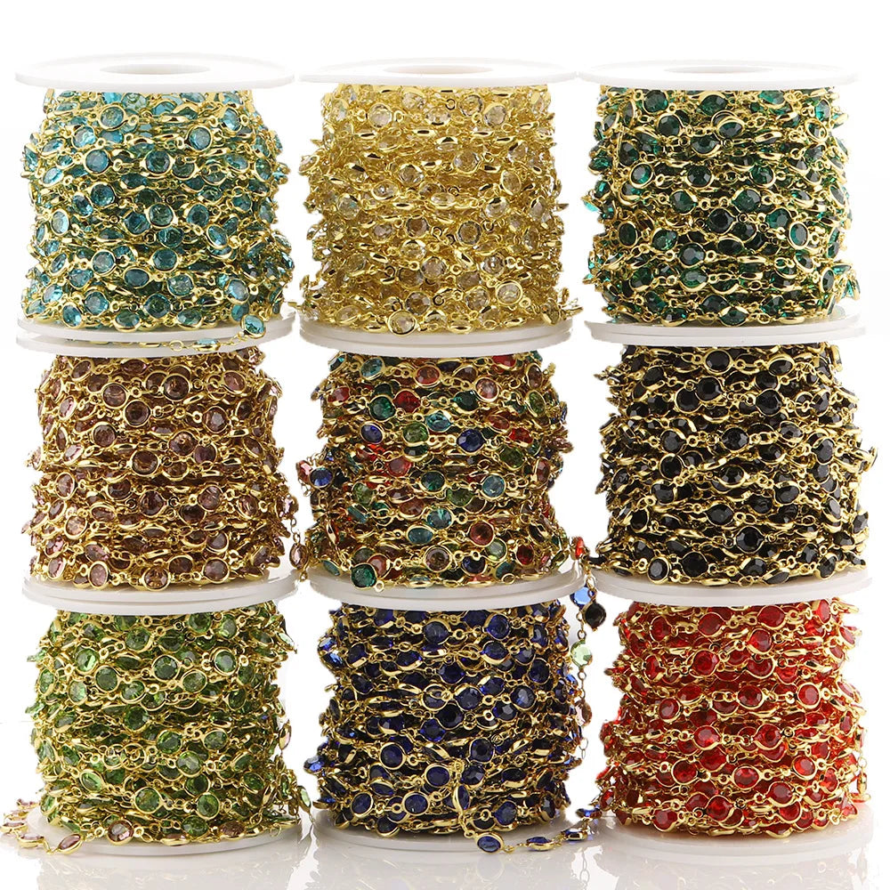 Hot Sale Fashion Stainless Steel Gold Plated Mix Color Crystal Zircon Chain for DIY Jewelry Necklace Making