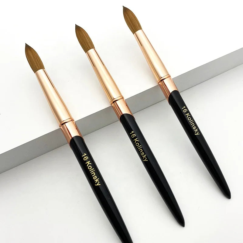 Rose Gold Ferrule Black Handle Premium Kolinsky Acrylic Nail Brush for Powder Acrylic Art Nail Brush Manicure Pen for Salon